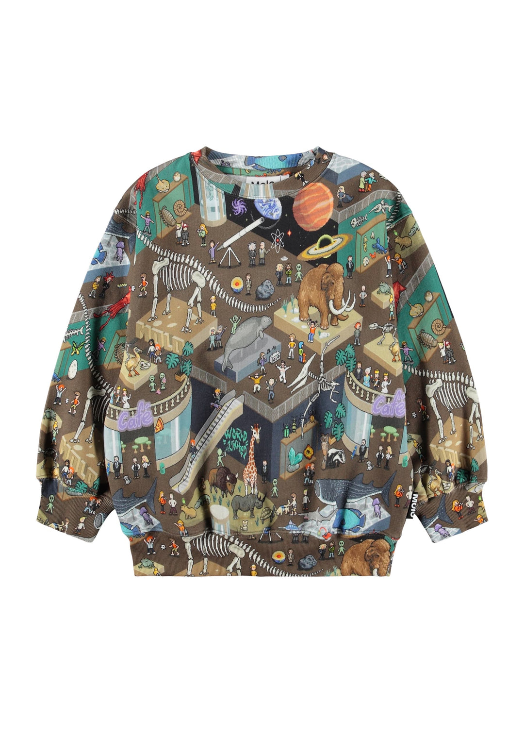 Sweatshirt with a detailed pattern of animals and nature on a white background