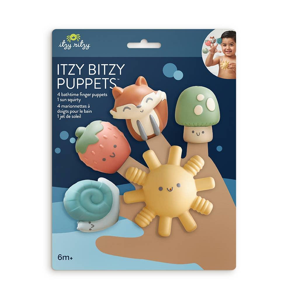 silicone finger puppets in different shapes: strawberry, snail, sun, mushroom, fox 
