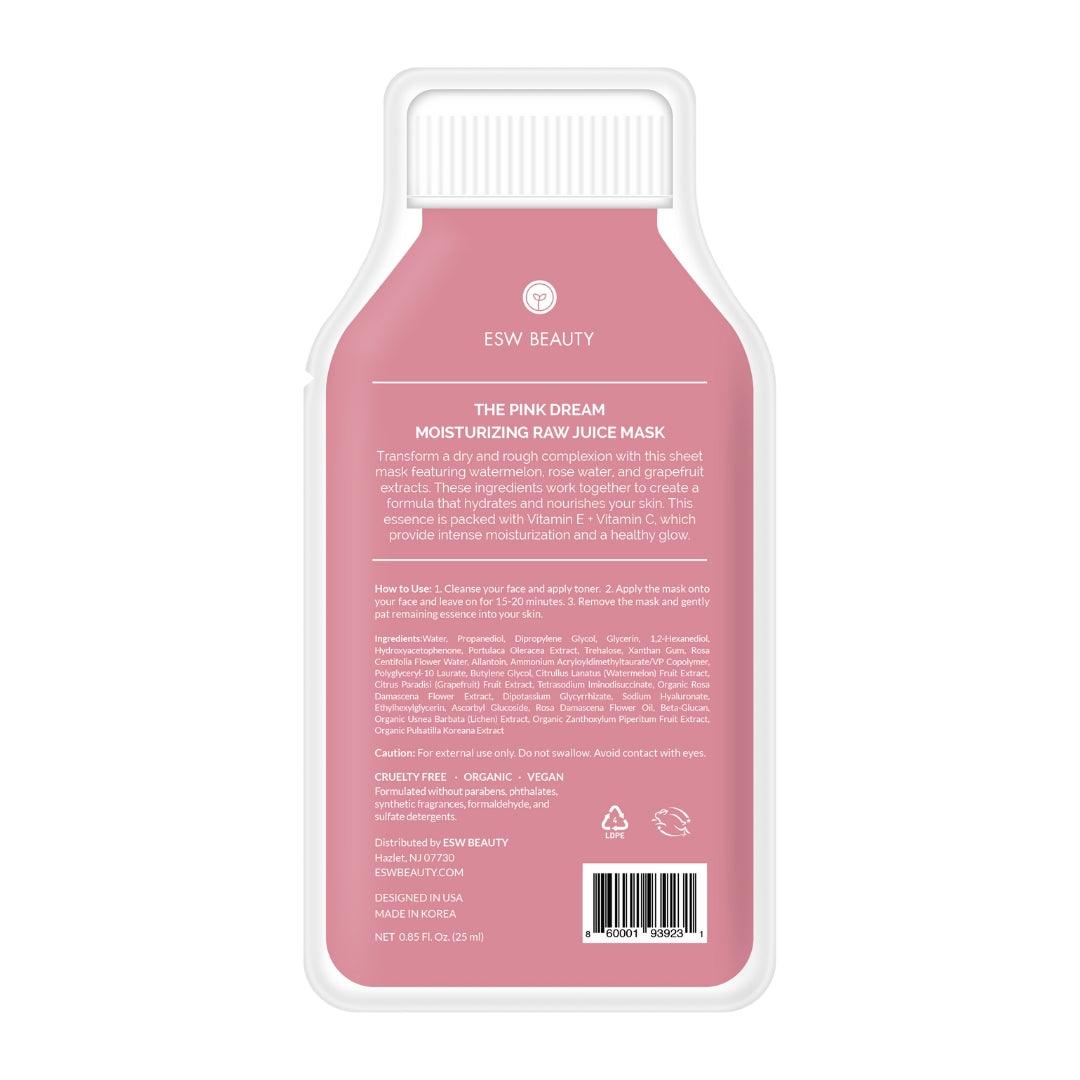 this is the back of the mask packaging, pink in color. listing all of the ingreidents. 