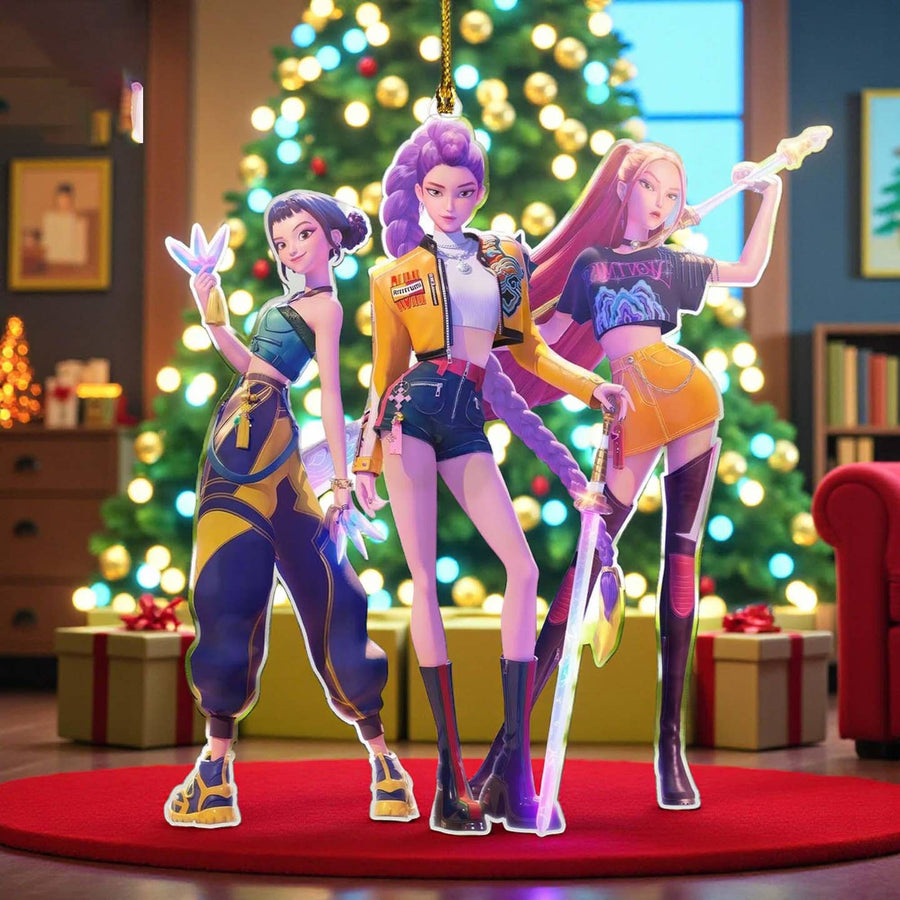 Three animated characters standing in a festive room with Christmas decorations.