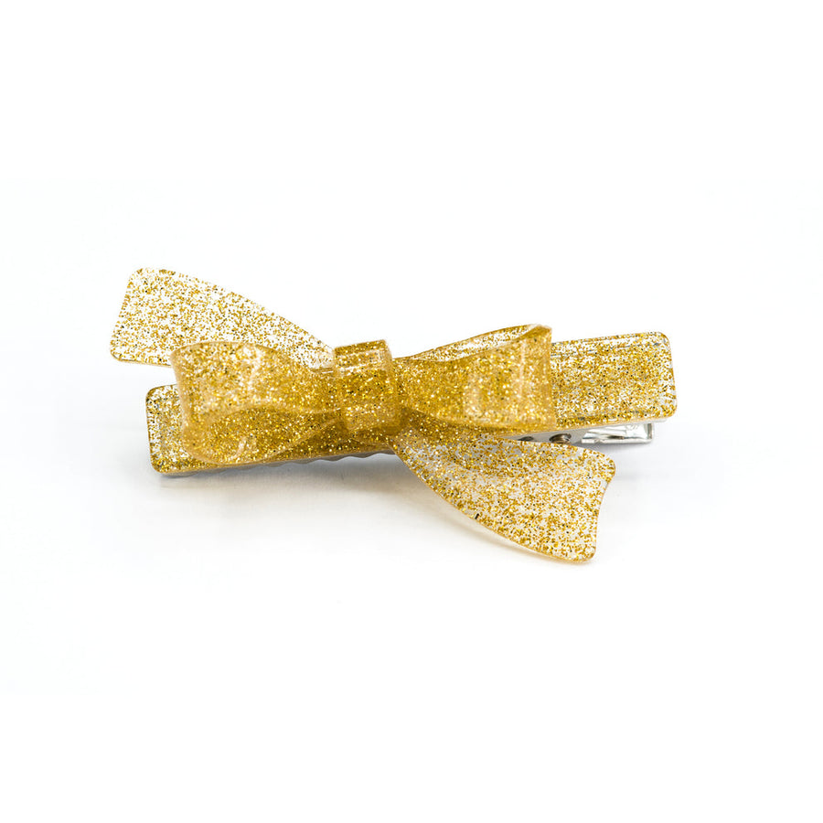 gold glitter bow clip 