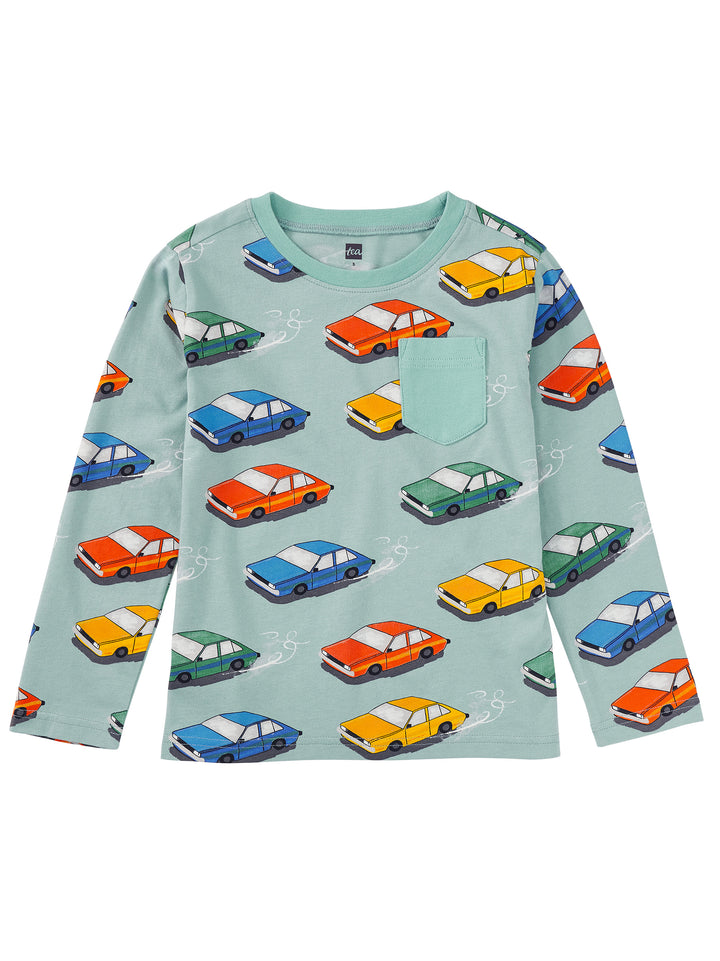 Boys Tops | Long Sleeve Printed Pocket- Vintage Cars | Tea Collection