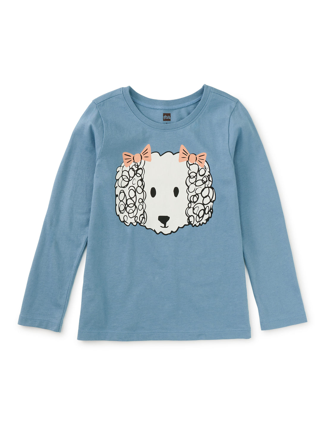 Blue long-sleeve shirt with a poodle graphic 