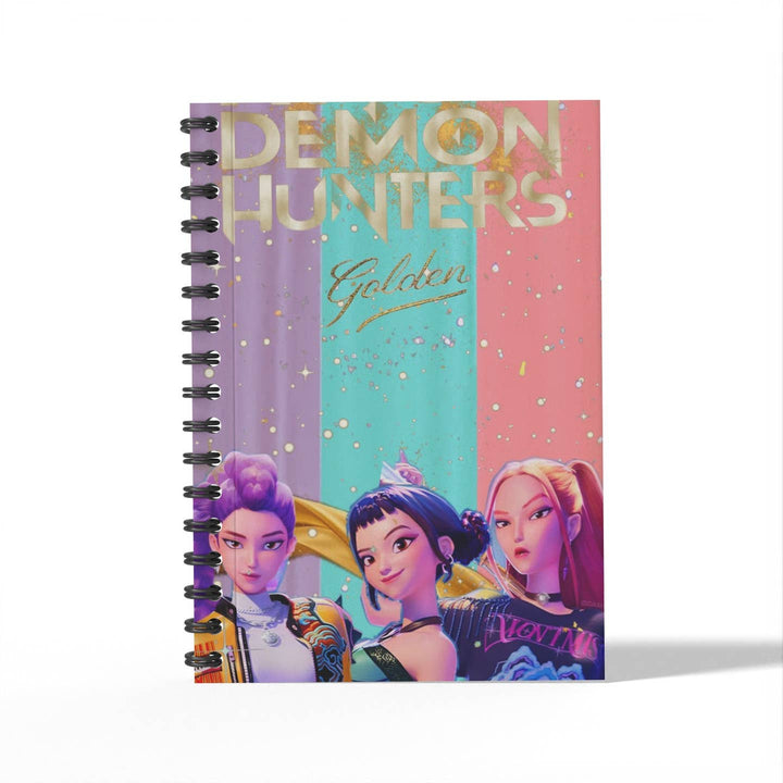 Notebook with 'Demon Hunters' and 'Golden' text on a colorful background