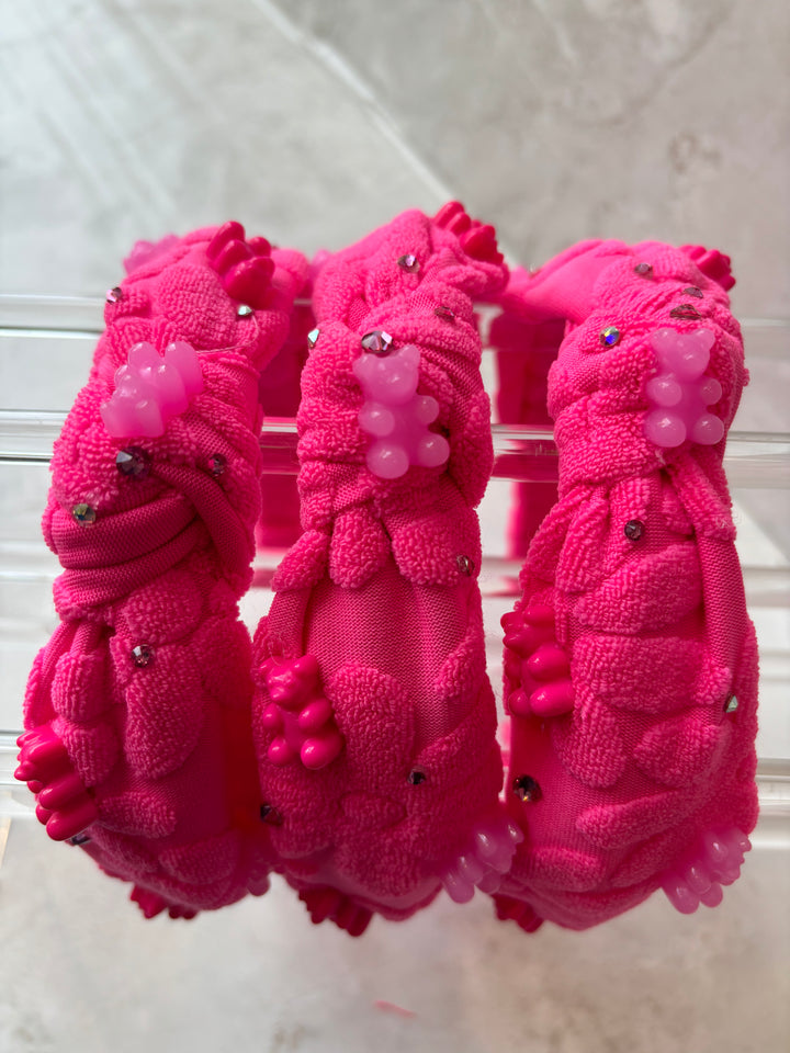 Headband | Terry Top Knot Headband with Gummy Bears- Hot Pink| Bari Lynn Accessories