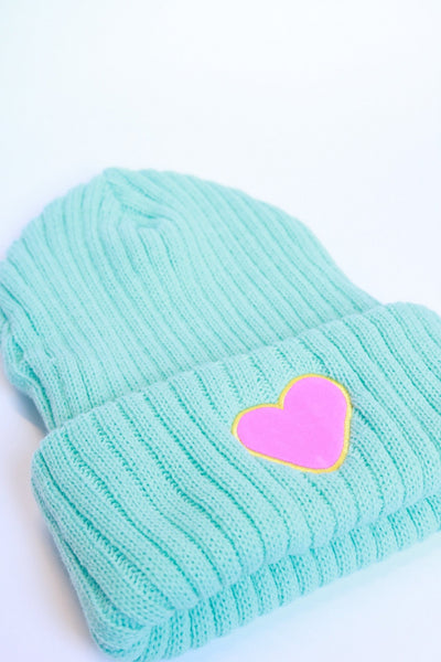 Kids Hat | Azure & Pink Heart Beanie | XOXO by Magpies