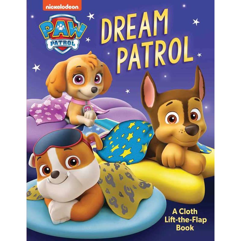 Book cover of 'Dream Patrol' from Paw Patrol with three characters on a blue background