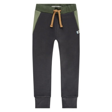 navy sweatpants with camel drawstrings and pockets and pops of navy