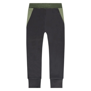 navy sweatpants with camel drawstrings and pockets and pops of navy