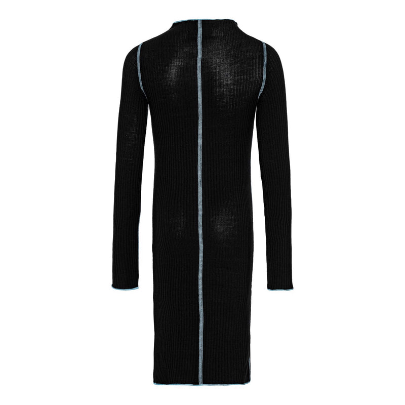 Black Mock Turtleneck Long Sleeve Dress with Blue Seaming