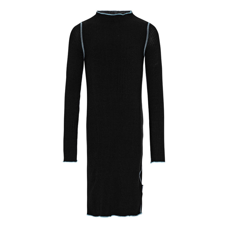 Black Mock Turtleneck Long Sleeve Dress with Blue Seaming