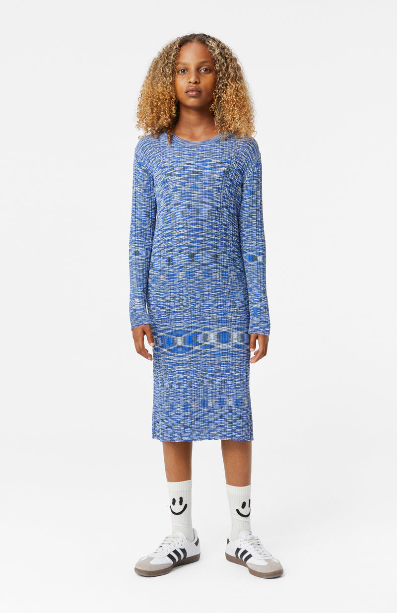 Camille Long Sleeve Dress in Blue Mouline Print for Tweens Sizes 7-14