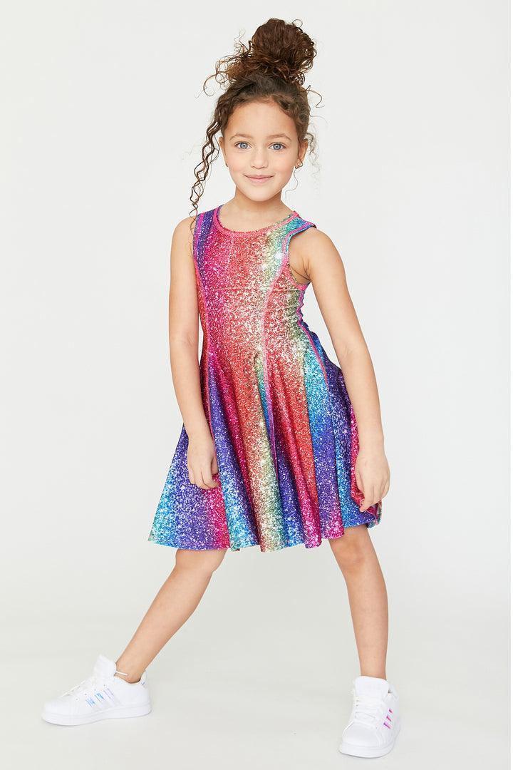 Tween Dresses | Skater Dress- Rainbow Glitter Foil | Terez