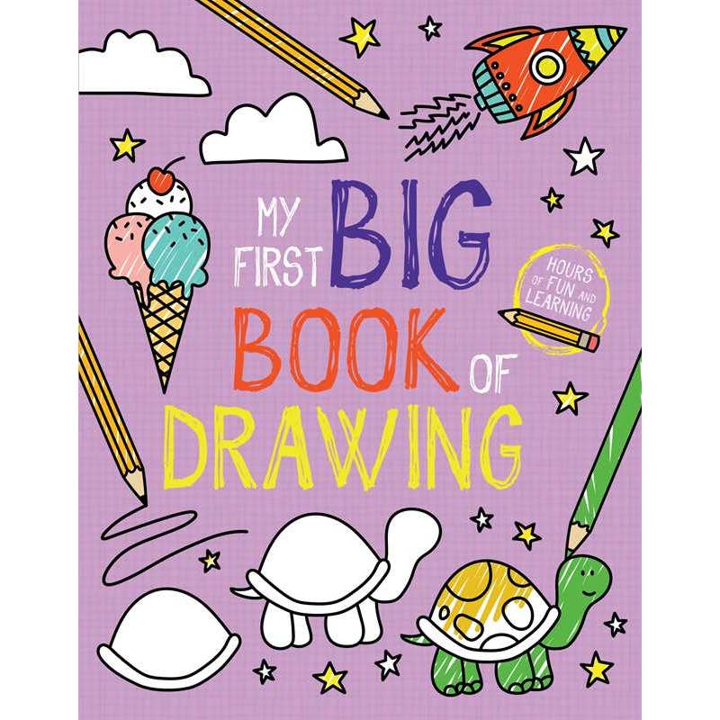 Children's book cover titled 'My Big Book of Drawing' with illustrations on a purple background.