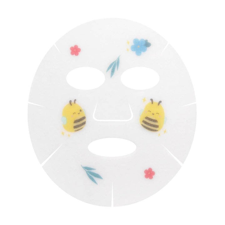 the actual face mask, has some small flowers and Sunny the bumble bee printed on it. 