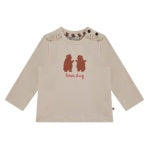 long sleeve beige tee with two brown bear dancing. 