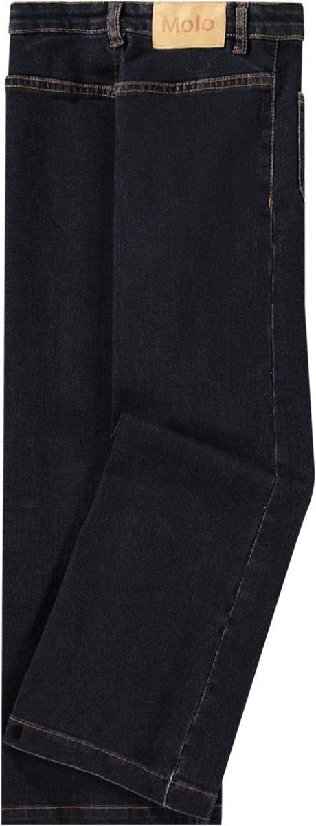 This is the back of the Adina Raw Blue Denim Pant from Molo, which is fully clean, no pockets.