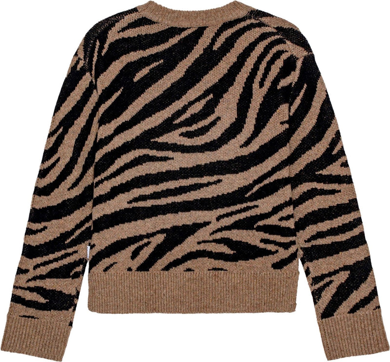 Molo Gerda Round Neck Zebra Print Wool Long Sleeve Sweater in Black and Brown.