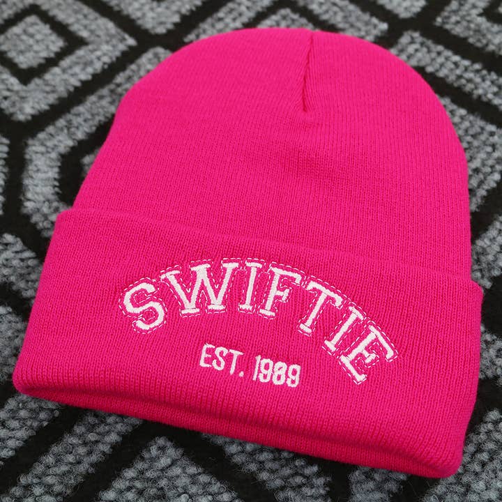 dark pink beanie with &