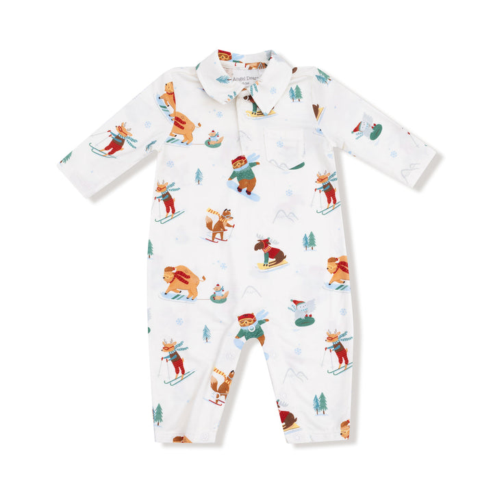 Baby onesie with cartoon animal design on a white background