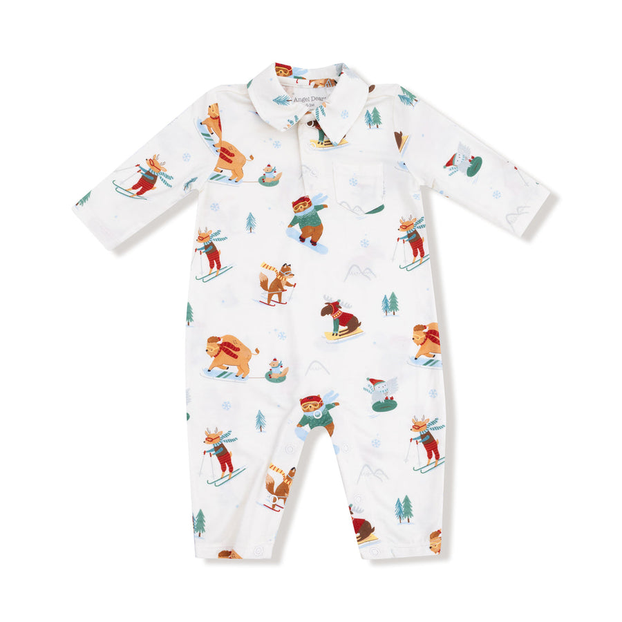 Baby onesie with cartoon animal design on a white background