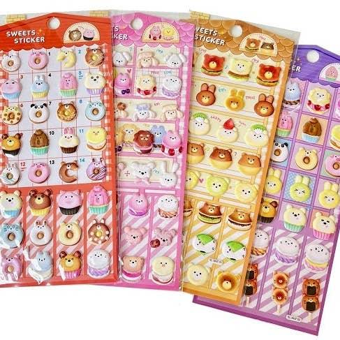 puffy animal stickers in a kawaii theme and with food like accessories. 