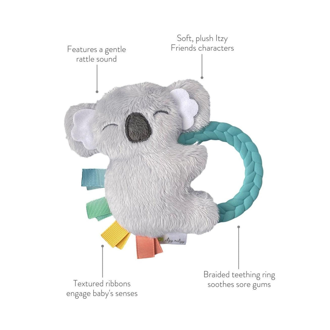this picture shows the koala teether but shows all the different places there is a different texture or sound that would stimulate baby