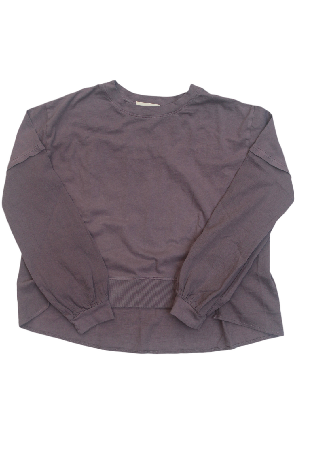 Purple/ gray long-sleeve sweatshirt on a white background