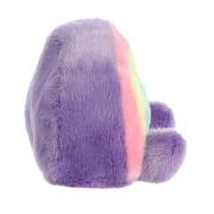 Purple plush toy with rainbow accents on a white background