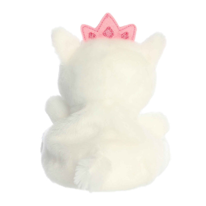 White plush cat toy with a pink crown on a white background