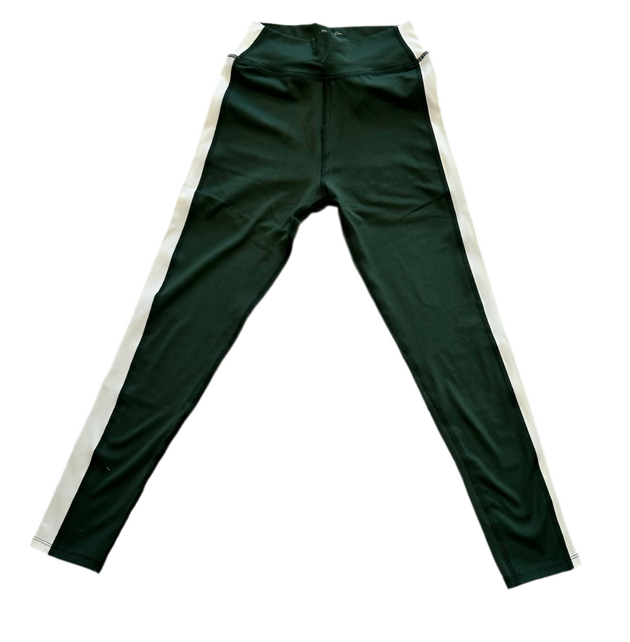 Green pants with white stripes on a white background