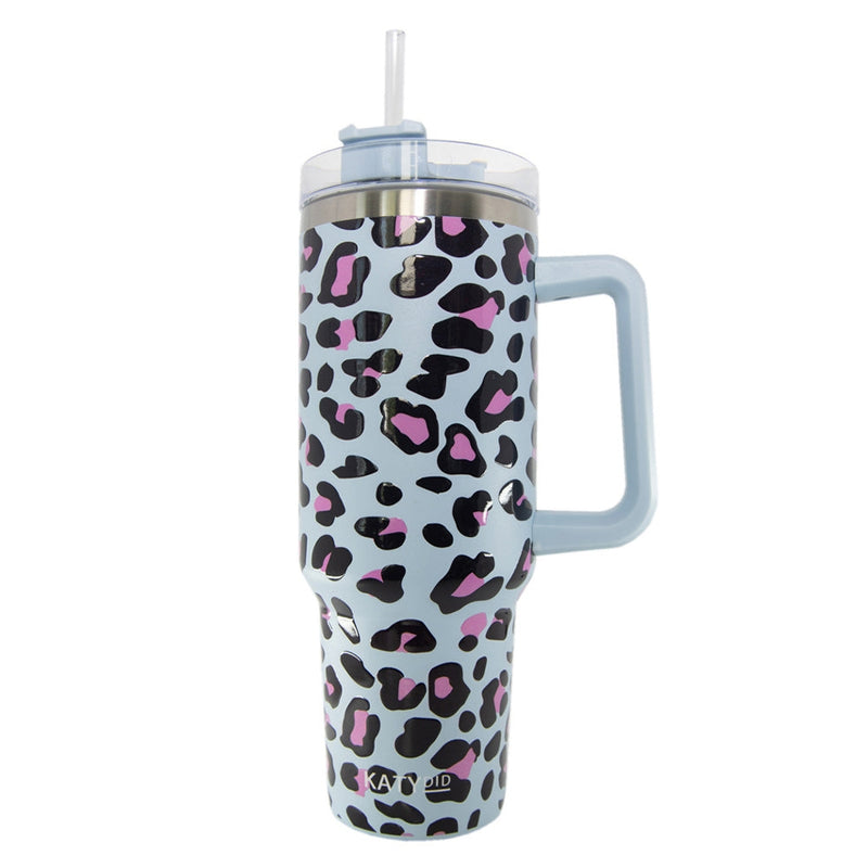 KATYDID MULTICOLORED HEARTS 40 OUNCE TUMBLER WITH HANDLE AND STRAW