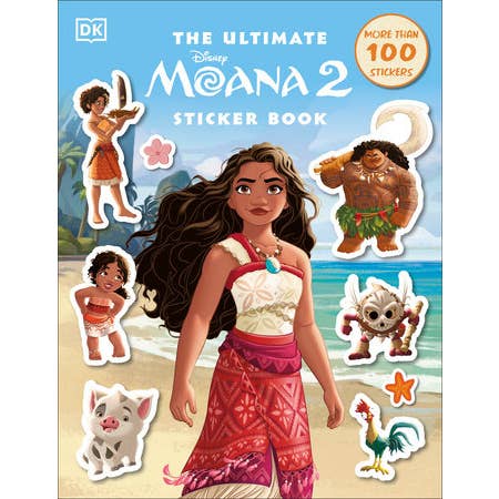 the ultimate sticker book with  a Moana 2 theme. Maui and some of the other characters from the film are on the cover