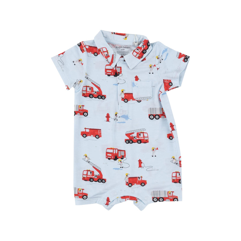 Baby Boy Romper | Polo Shortie- Fire Truck Dalmatian | Angel Dear
