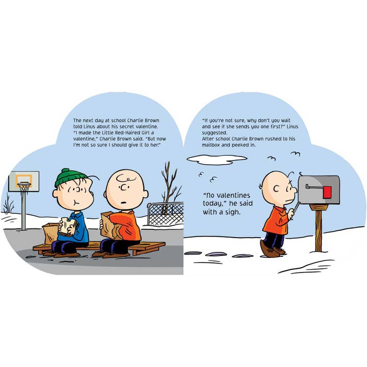 charlie brown checking the mailbox looking for valentines. 