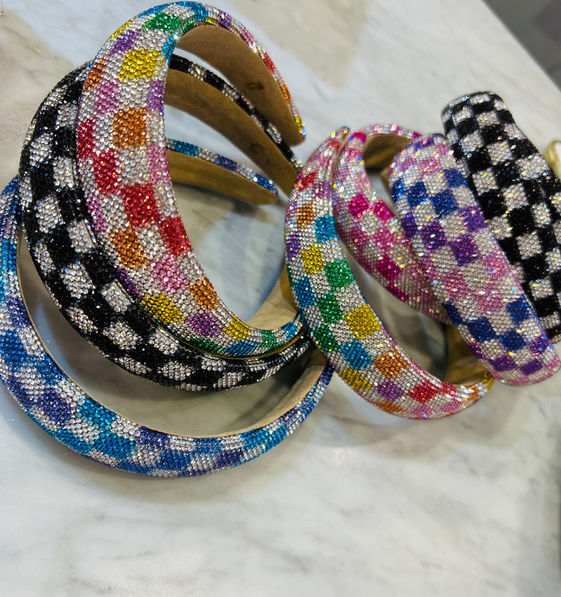 Headbands | Crystallized Checkerboard- Blue | Bari Lynn Accessories