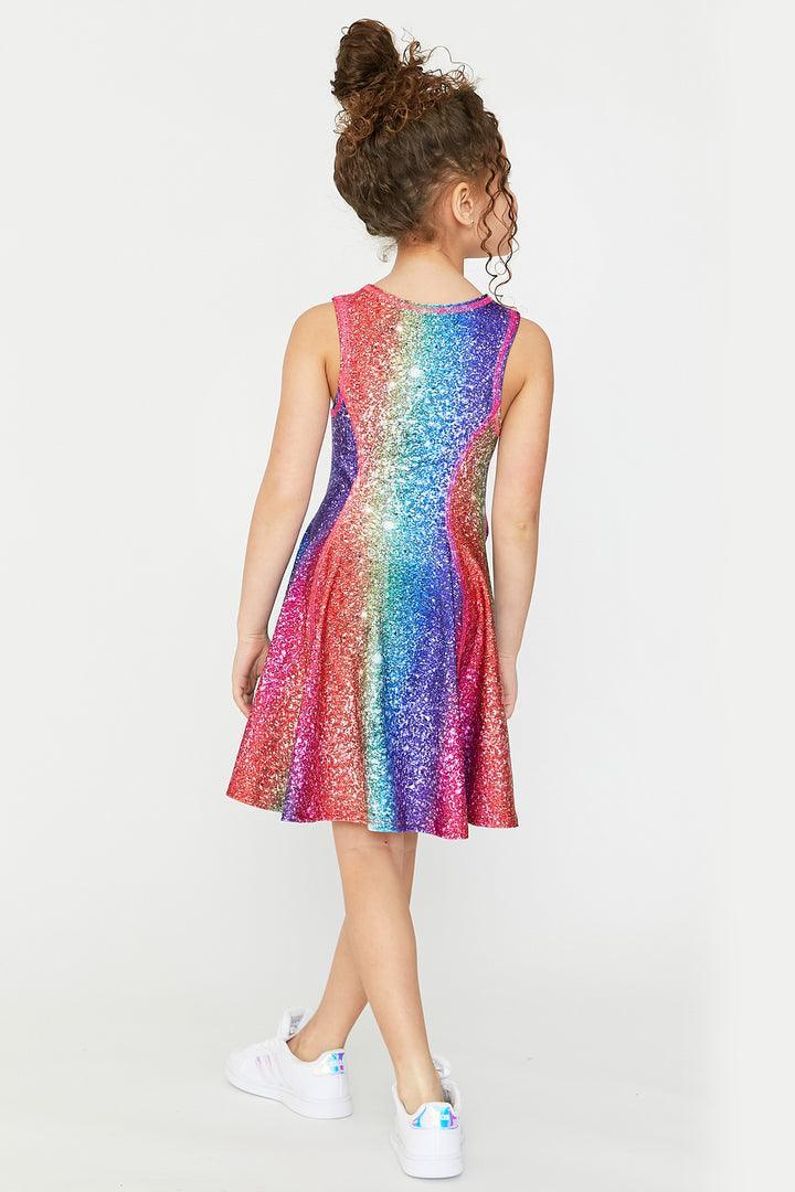 Tween Dresses | Skater Dress- Rainbow Glitter Foil | Terez