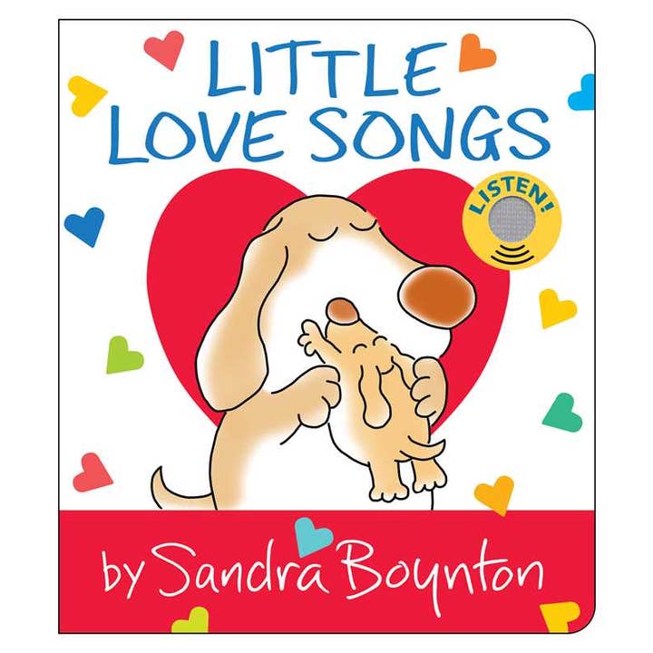 board book titled "little love songs" with a mommy puppy and tiny puppy on the cover