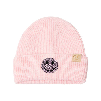 Kids Hats | Beanie with Rhinestone Smiley Face | Fashion City