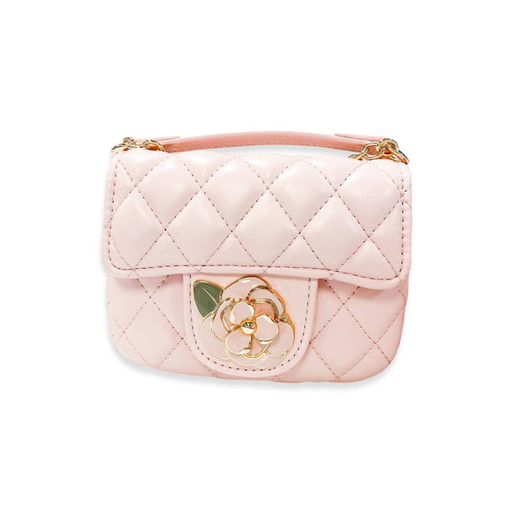 Handbag | Floral Decor Quilted Purse- Pink | Doe a Dear
