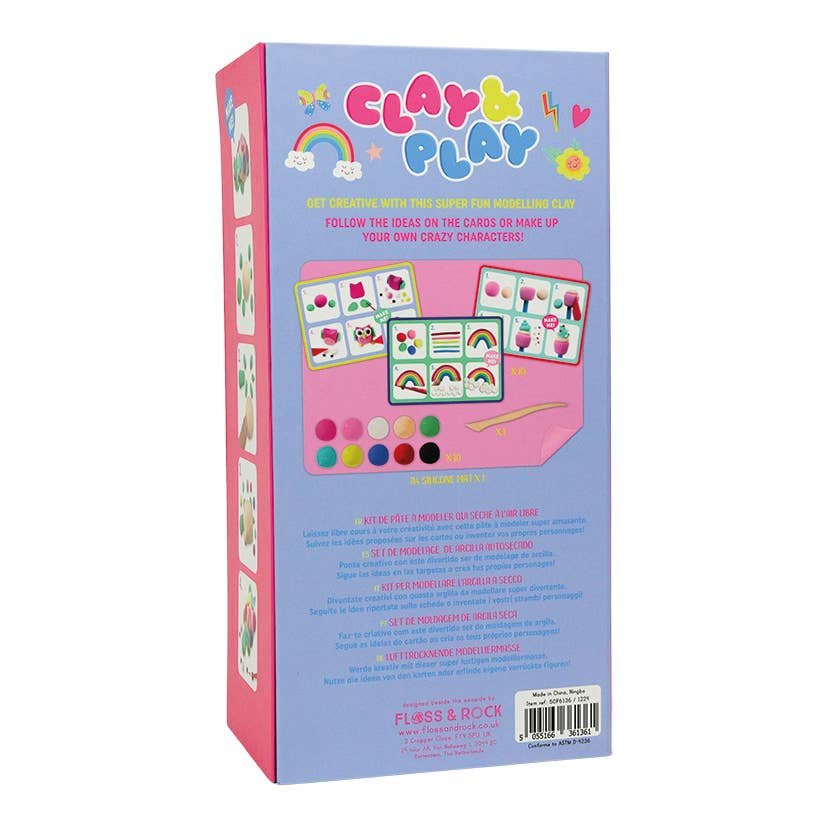 Clay & Play packaging with colorful design and text on a white background