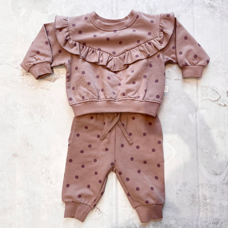 Baby Girls Sets | 2PCS: Ruffle Sweat Set- Polka Dots | Quincy Mae