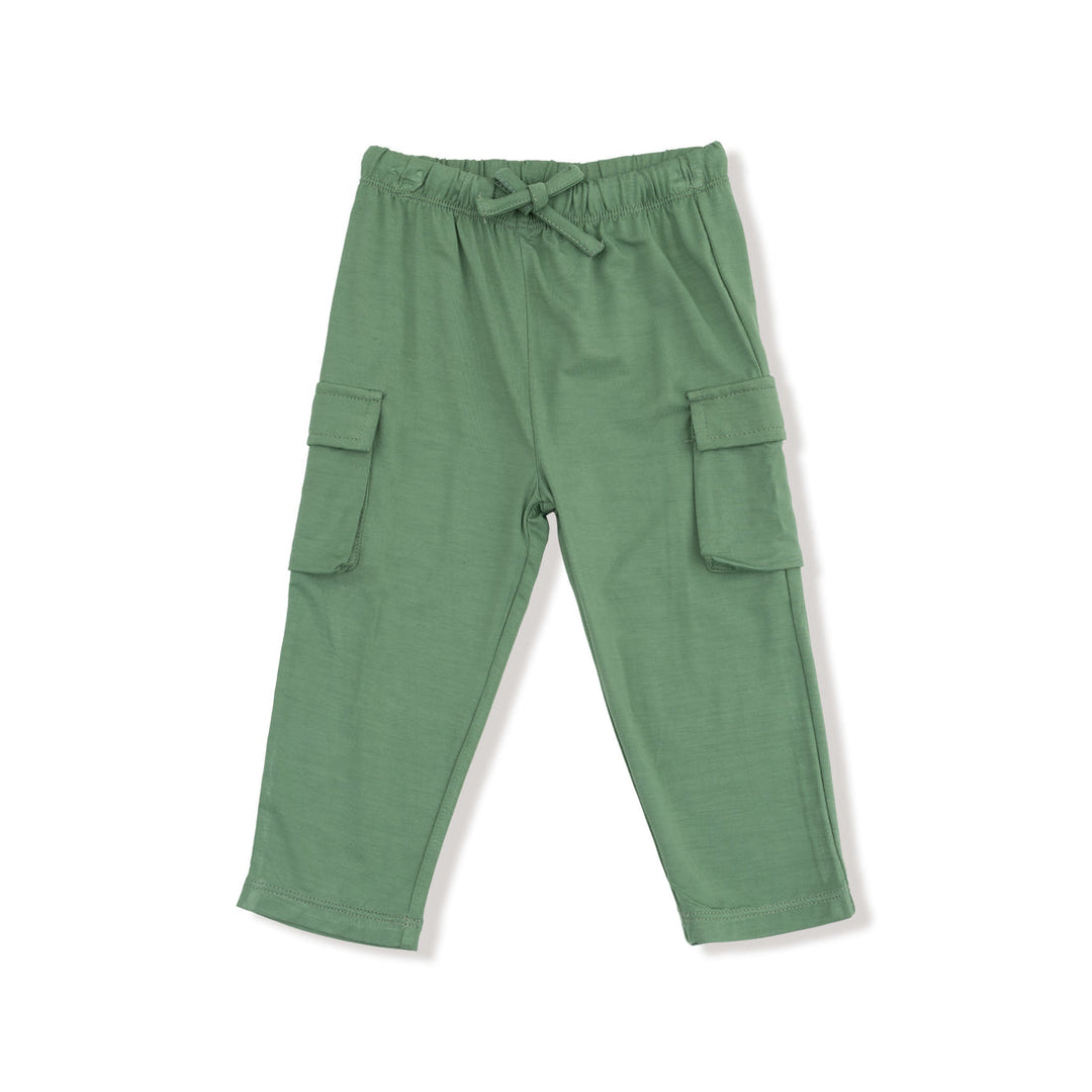 Green cargo pants on a white background