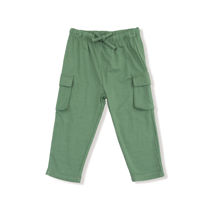 Green cargo pants on a white background