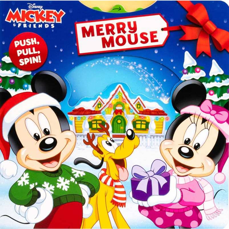 Cover of a children's book featuring Mickey Mouse and Minnie Mouse with Christmas-themed elements.