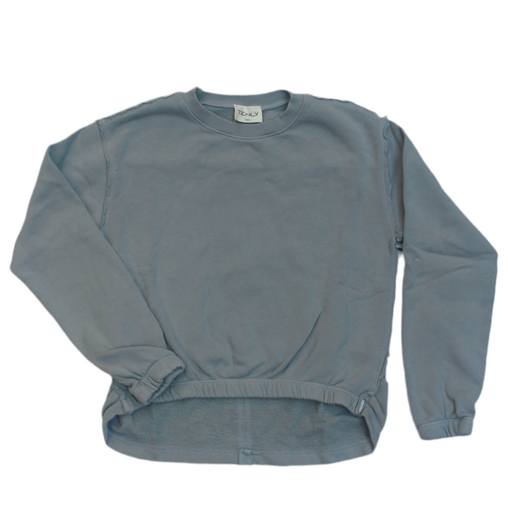 Tween Tops | Raw Edge Cotton Tunic with Side Shirring - Blue Moon | Tenly