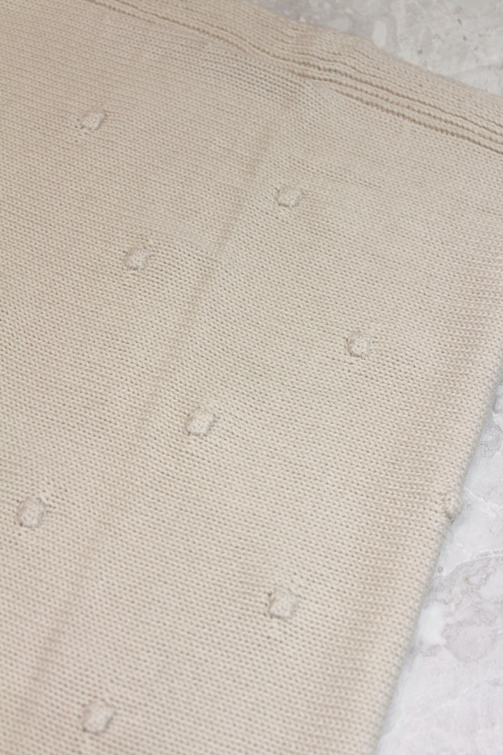 Baby Unisex  Blanket | Pom Pom Knit Blanket - Cream | Li and Me