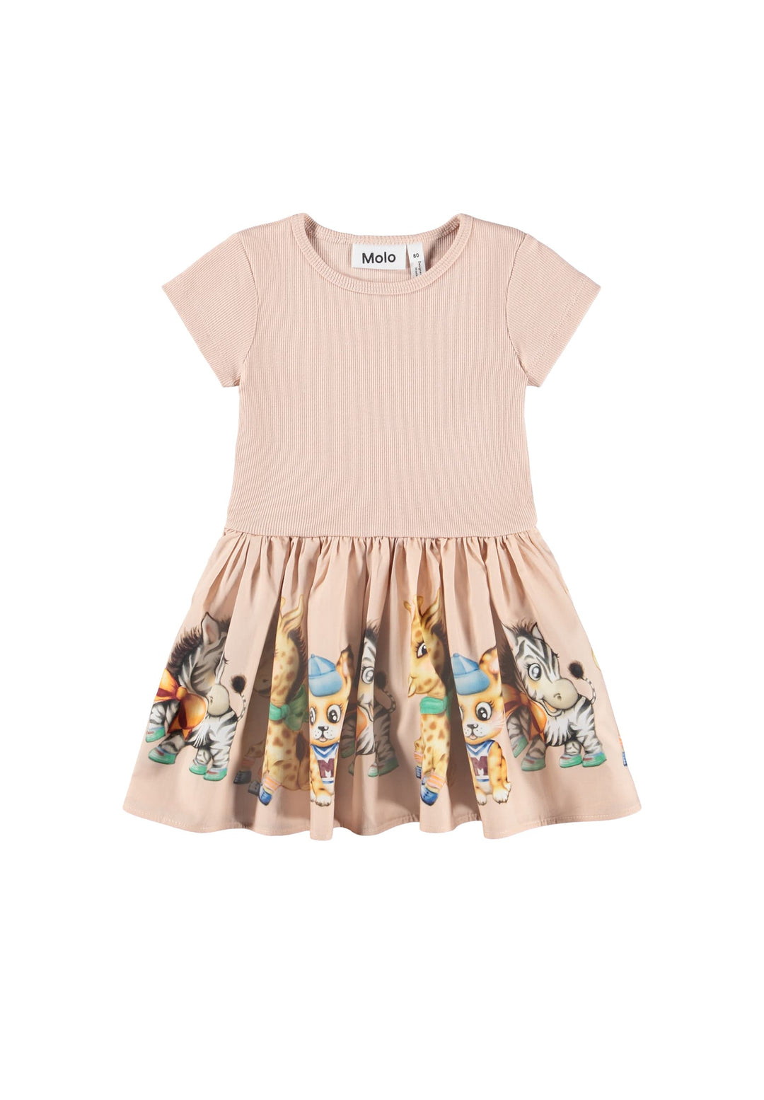 Beige dress with cartoon character print on a white background