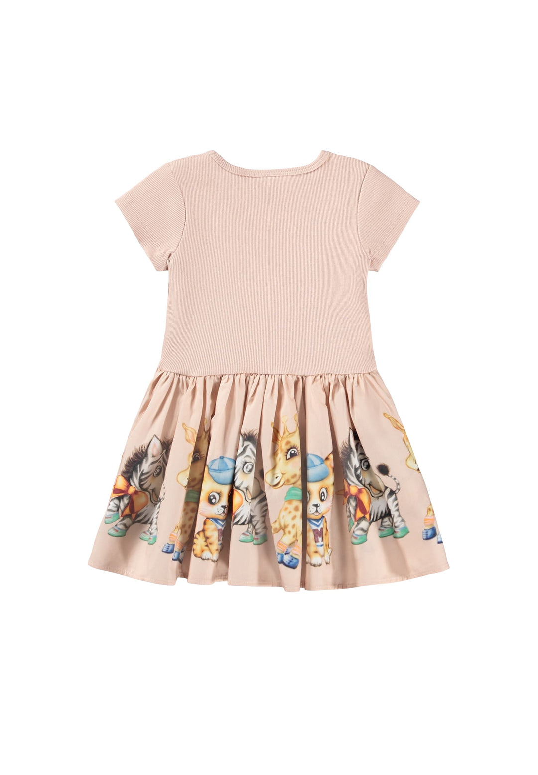 Pink dress with cartoon character print on a white background