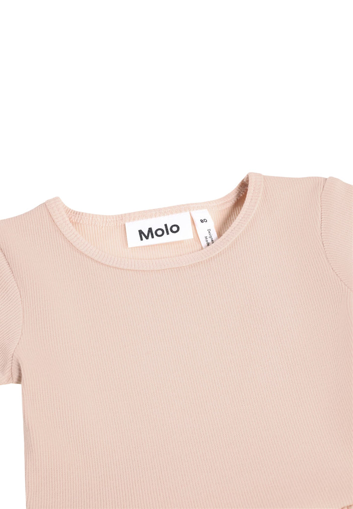 Beige t-shirt with a visible Molo label on a white background